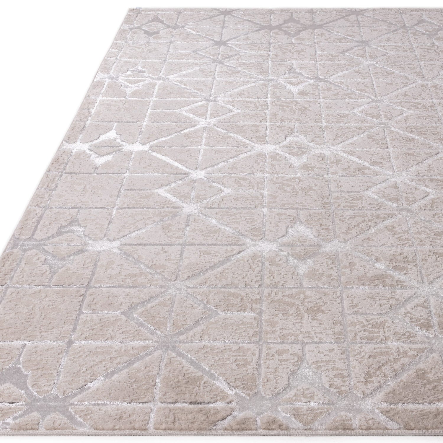  Asiatic Carpets-Asiatic Carpets Aurora Machine Woven Rug Lattice - 120 x 170cm-Grey, Silver 509 