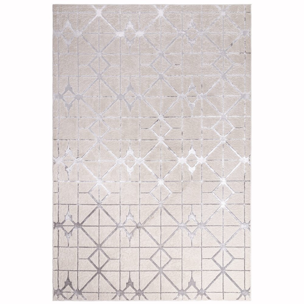  Asiatic Carpets-Asiatic Carpets Aurora Machine Woven Rug Lattice - 80 x 150cm-Grey, Silver 189 