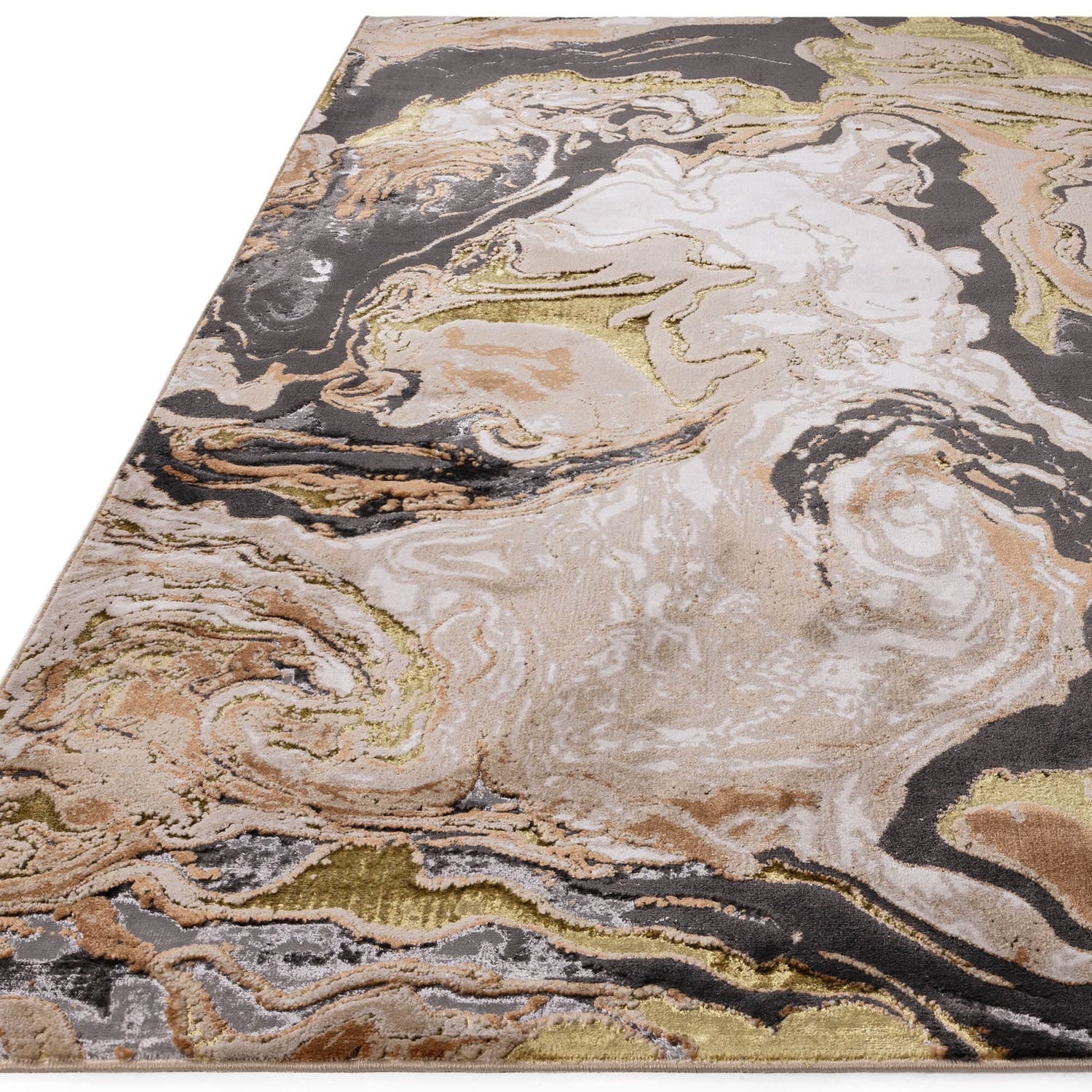  Asiatic Carpets-Asiatic Carpets Aurora Machine Woven Rug Marble - 200 x 290cm-Yellow, Gold 173 