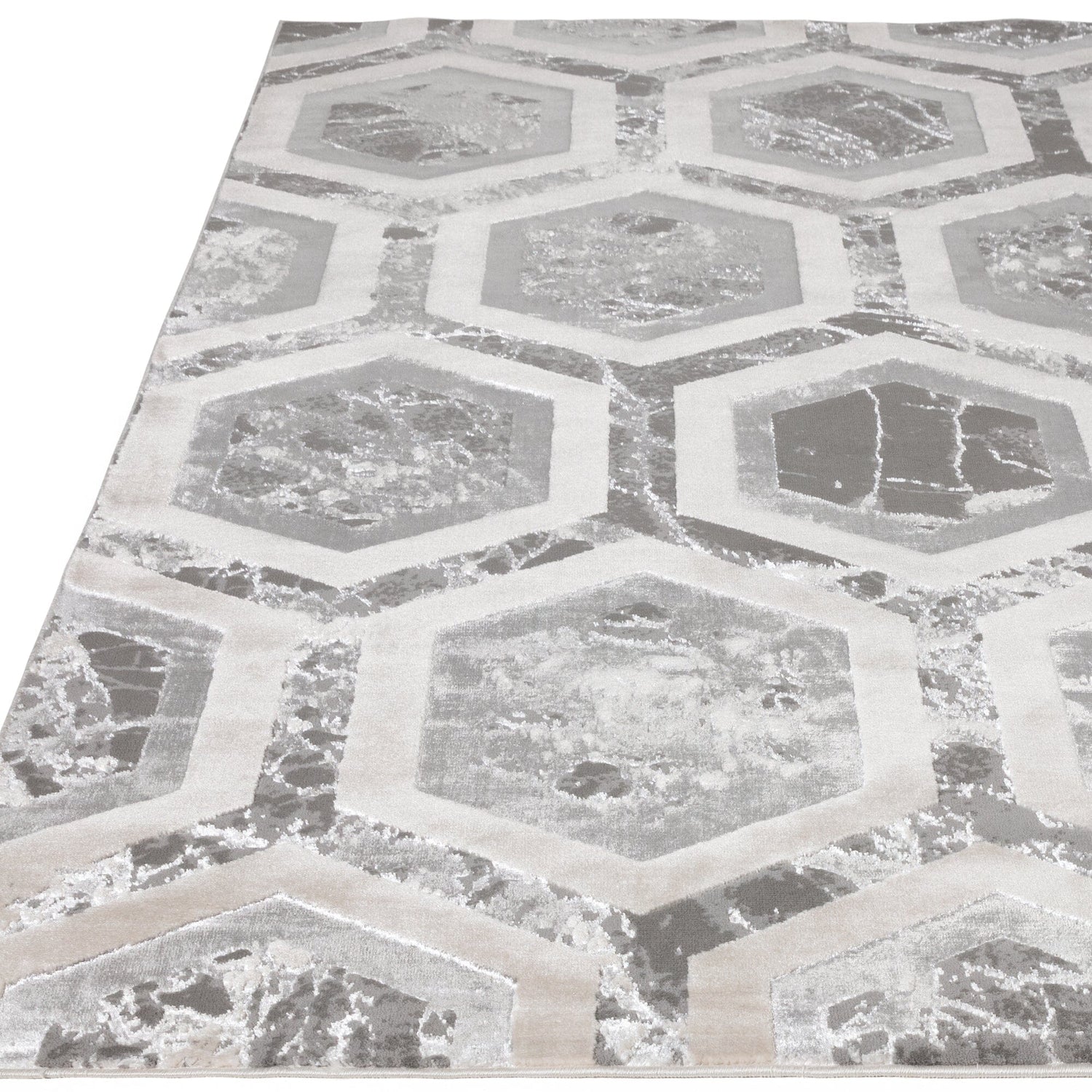  Asiatic Carpets-Asiatic Carpets Aurora Machine Woven Rug Crystal - 200 x 290cm-Grey, Silver 501 