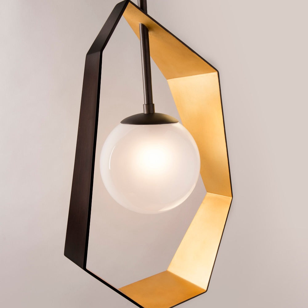Hudson Valley Lighting Origami 1 Light Pendant in Textured Black & Gold Leaf