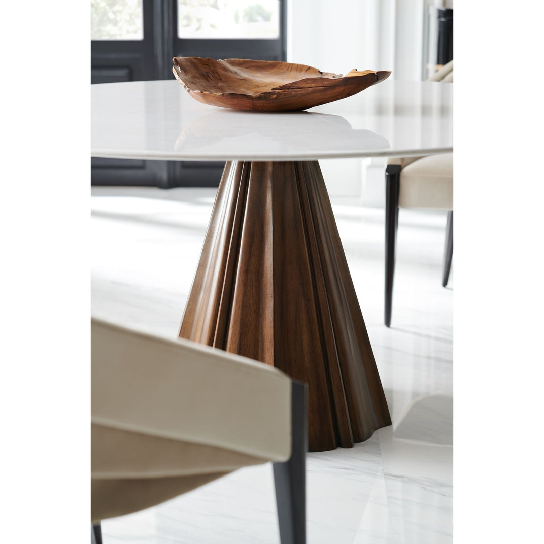All Natural Marble Round Dining Table - White & Walnut Caracole 6