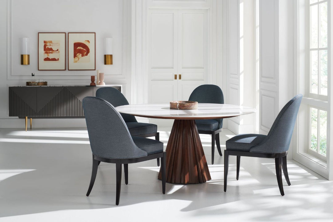 All Natural Marble Round Dining Table - White & Walnut Caracole 3