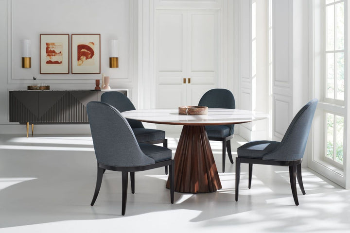 All Natural Marble Round Dining Table - White & Walnut Caracole 3