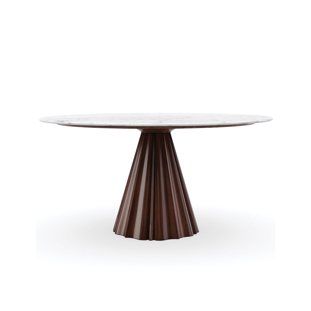 All Natural Marble Round Dining Table - White & Walnut Caracole 1