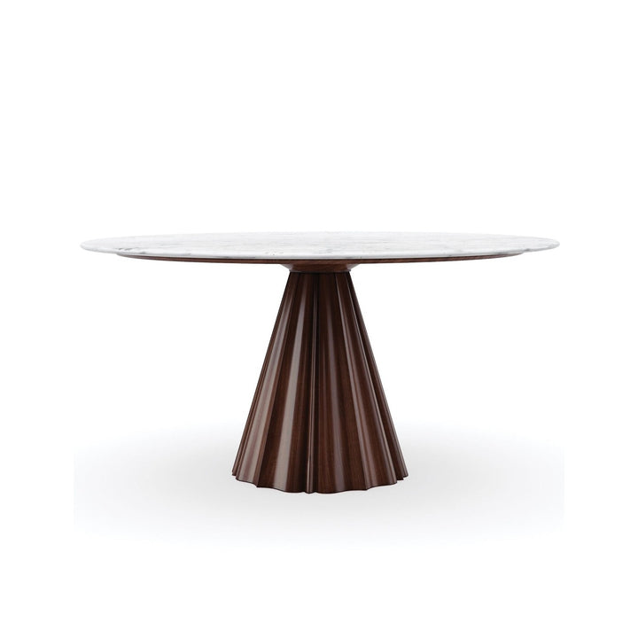 All Natural Marble Round Dining Table - White & Walnut Caracole 1