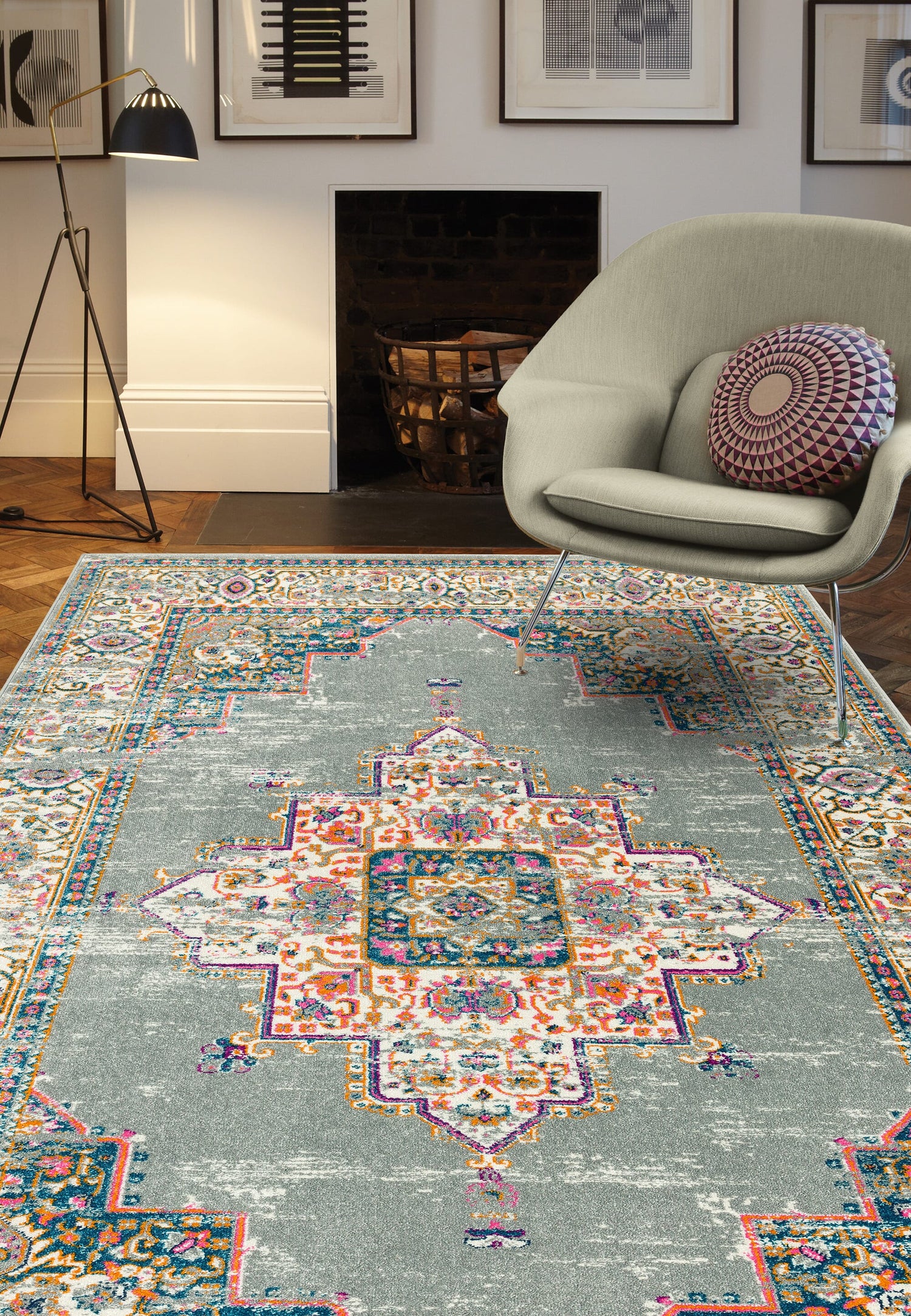  Asiatic Carpets-Asiatic Carpets Colt Machine Woven Rug Medallion Grey - 200 x 290cm-Multicoloured 405 