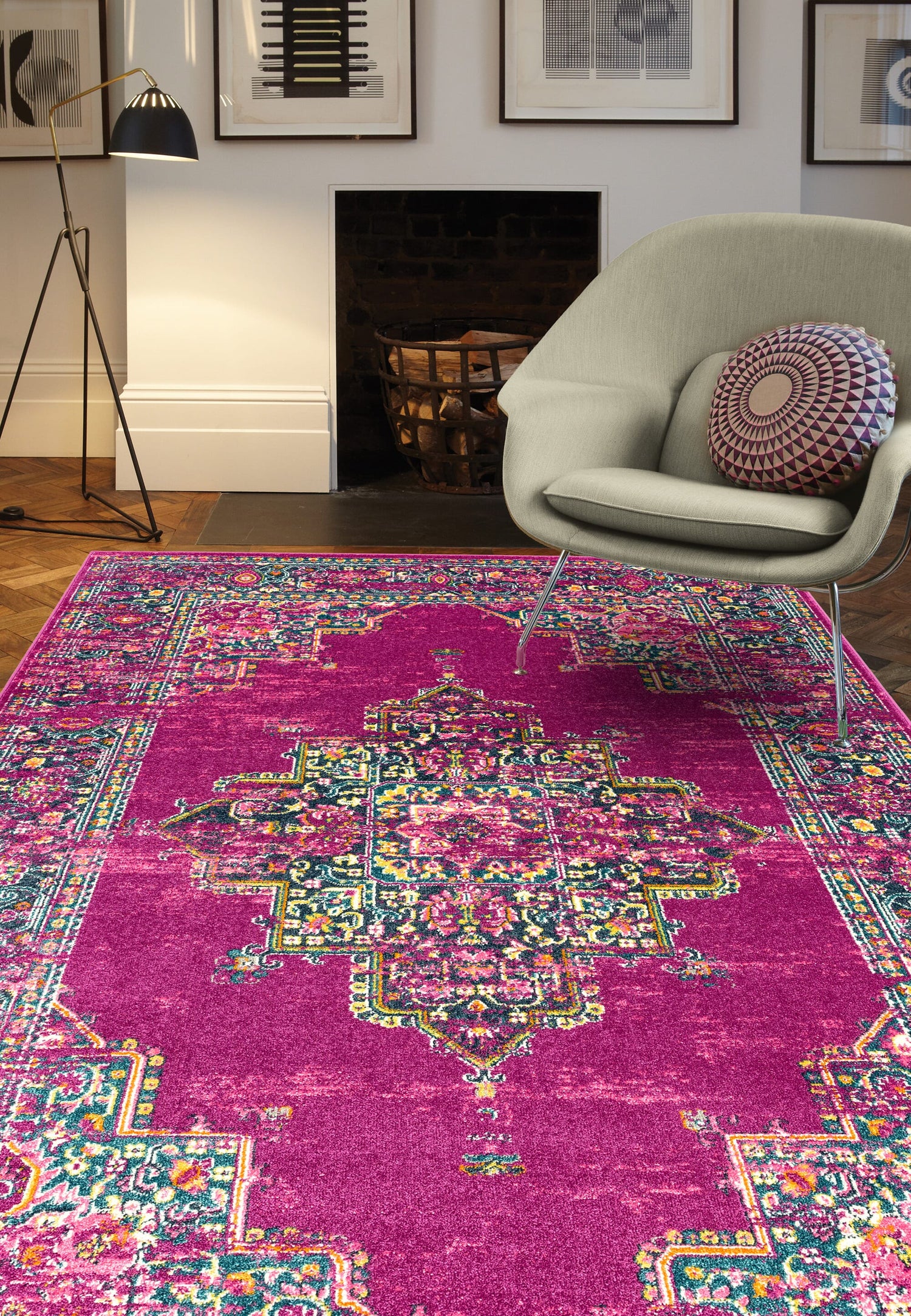 Asiatic Carpets-Asiatic Carpets Colt Machine Woven Rug Medallion Fuchsia - 120 x 170cm-Multicoloured 805 