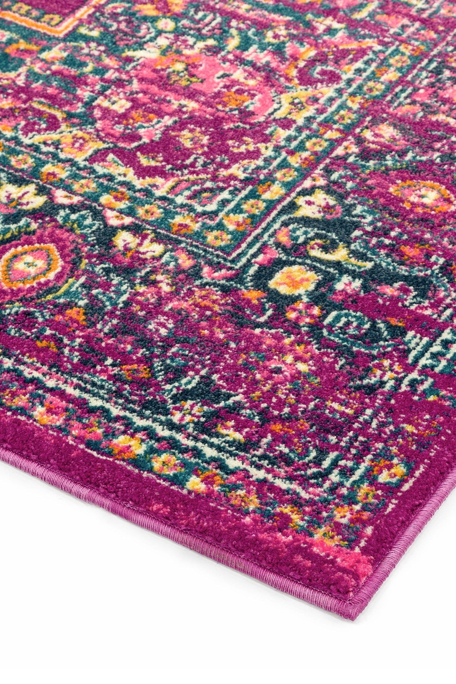  Asiatic Carpets-Asiatic Carpets Colt Machine Woven Rug Medallion Fuchsia - 120 x 170cm-Multicoloured 341 