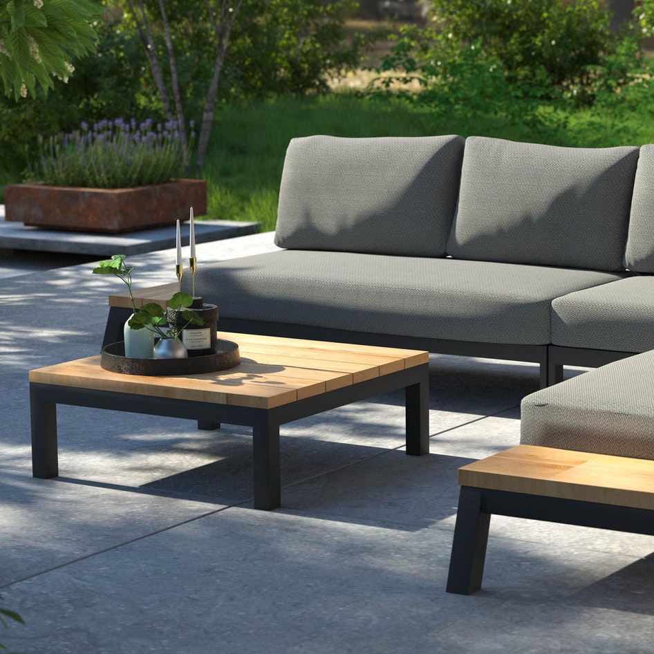  Four Seasons-4 Seasons Outdoor Empire Garden Corner Sofa Set with Rectangular Coffee Table-Clear 405 