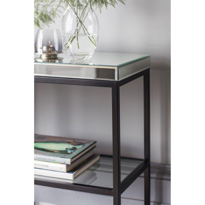 Gallery Interiors Pippard Mirrored Top Console Table in Black | Outlet