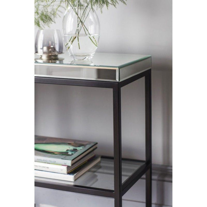 Gallery Interiors Pippard Mirrored Top Console Table in Black | Outlet
