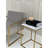 Gillmore Federico Mushroom Grey Velvet With Brass Frame Occasional Chair