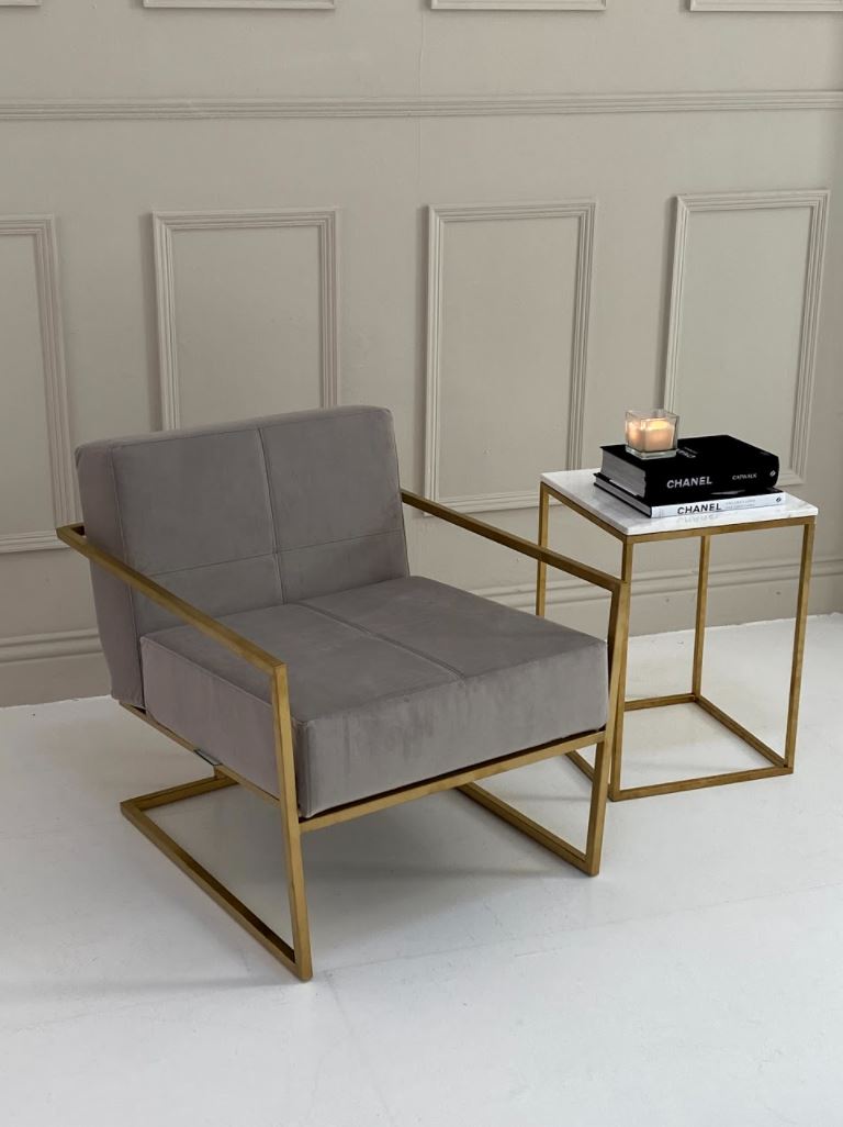 Gillmore Federico Mushroom Grey Velvet With Brass Frame  Occasional Chair