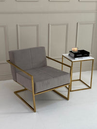 Gillmore Federico Mushroom Grey Velvet With Brass Frame Occasional Chair