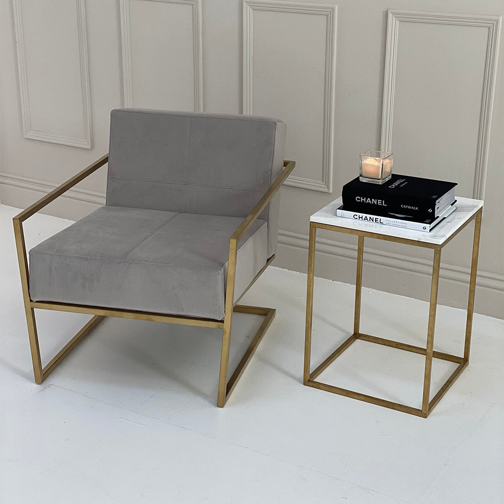 Gillmore Federico Mushroom Grey Velvet With Brass Frame  Occasional Chair