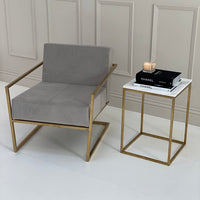 Gillmore Federico Mushroom Grey Velvet With Brass Frame Occasional Chair