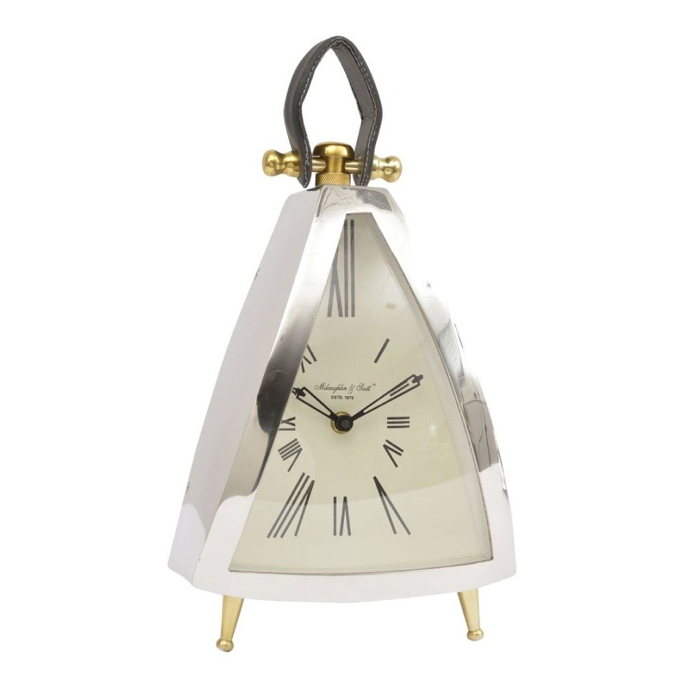 Libra Interiors Isosceles Curved Front Mantel Clock With Leather Handle