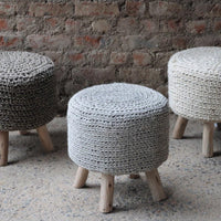 Libra Interiors Nomad Knitted Stool Stone Grey