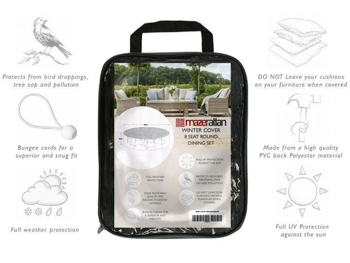 Winter Cover Outdoor Cover for 8 Seat Round Dining Set - Black Maze Rattan 2