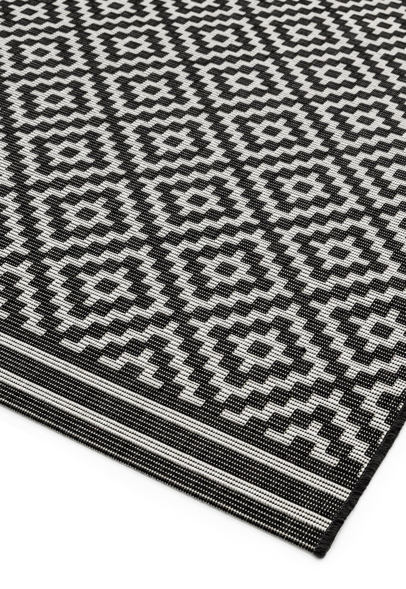  Asiatic Carpets-Asiatic Carpets Patio Machine Woven Rug Diamond Mono - 160 x 230cm-Black, White 685 