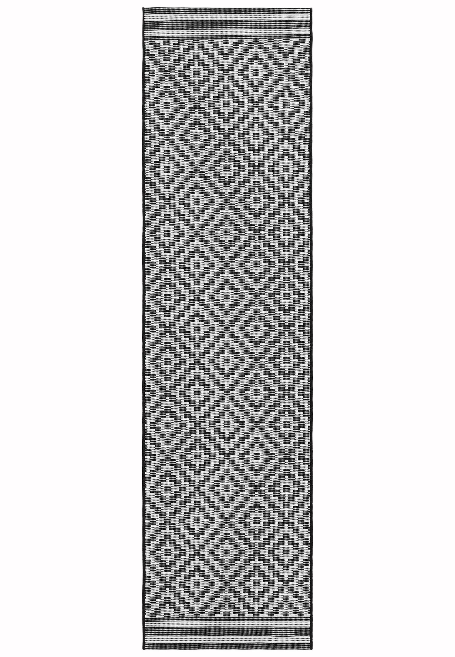  Asiatic Carpets-Asiatic Carpets Patio Machine Woven Rug Diamond Mono - 160 x 230cm-Black, White 453 