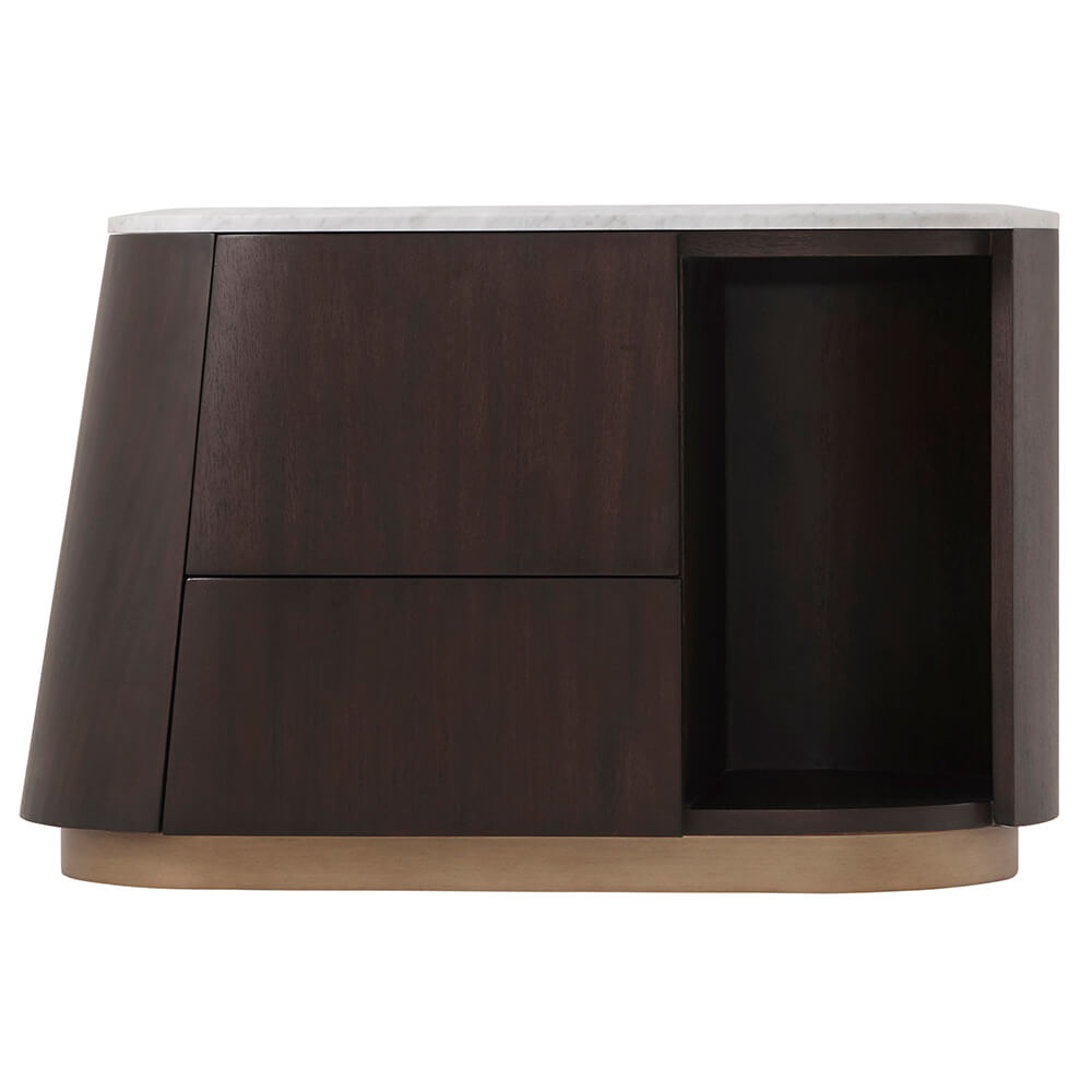 Theodore Alexander Oblique Left Bedside Cabinet in Veneer & Carrara