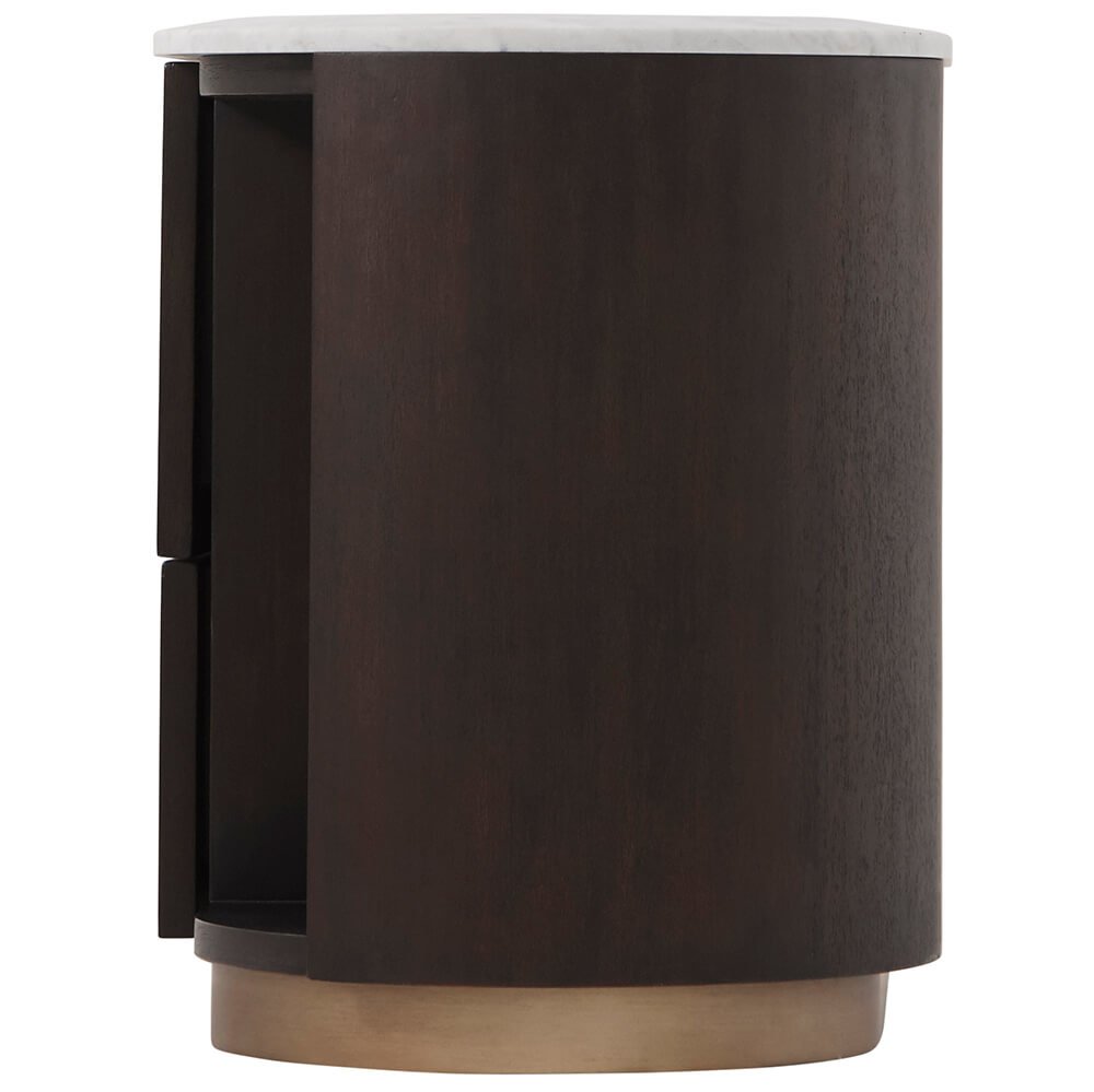 Theodore Alexander Oblique Left Bedside Cabinet in Veneer & Carrara