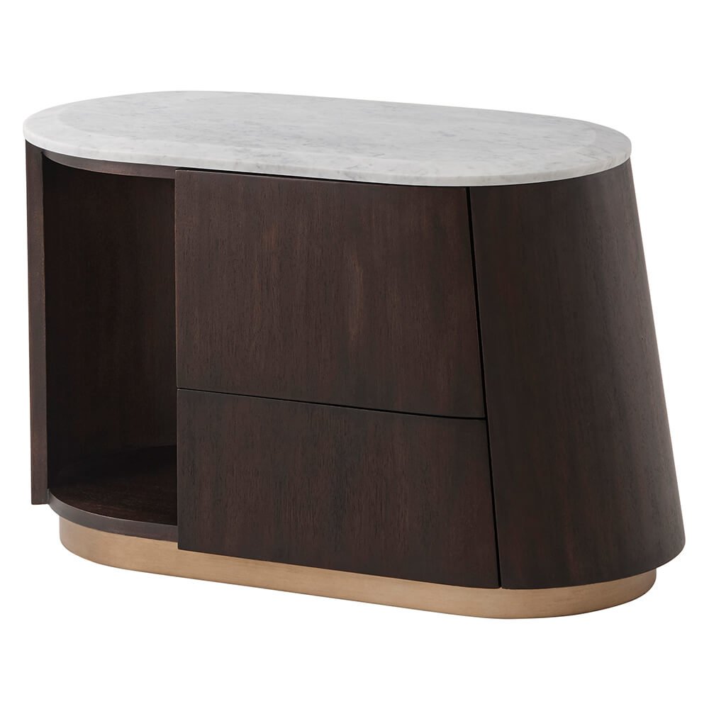 Theodore Alexander Oblique Right Bedside Cabinet in Veneer & Carrara